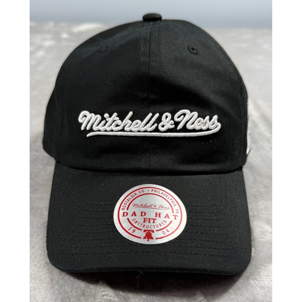 NWT Mitchell & Ness Mens Black Dad Hat Unstructured Cotton Strapback Cap